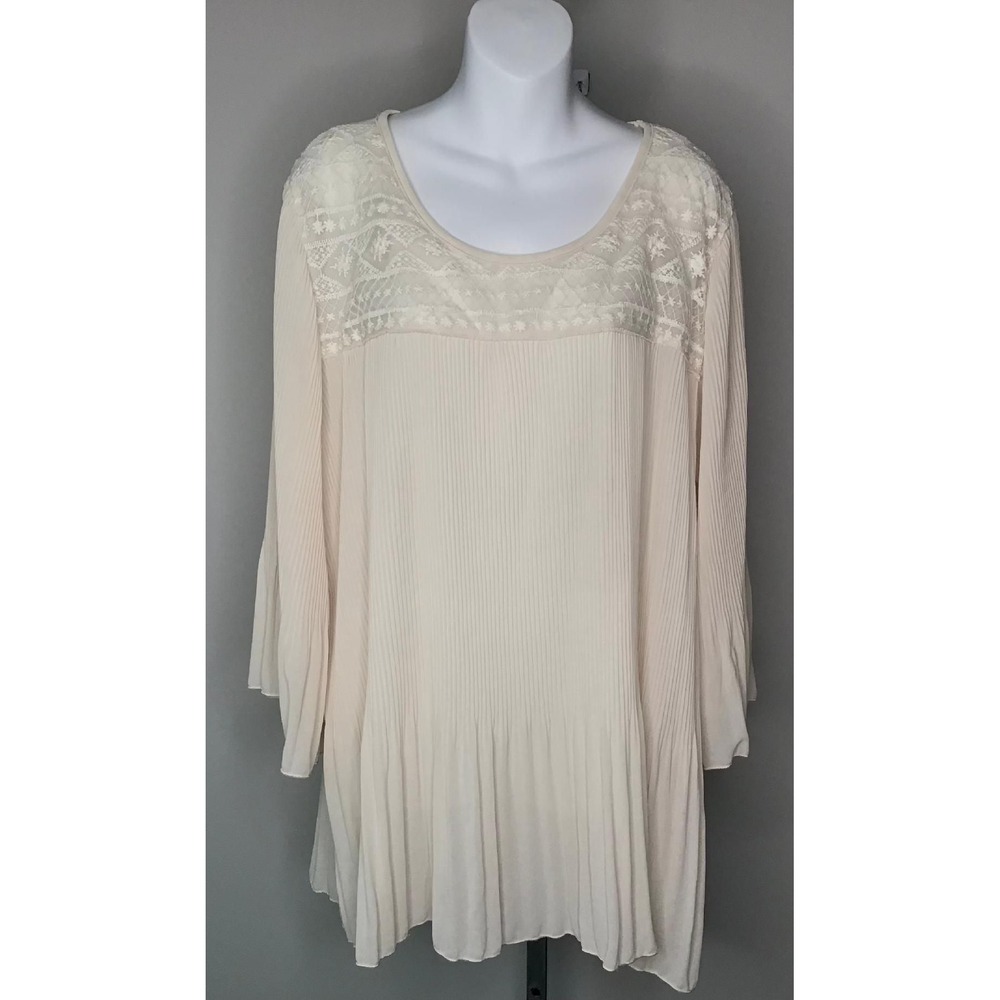 Cal Style USA Women's Plus 2X Chiffon Wispy Cream Tunic Top Bell Sleeve Boho New
